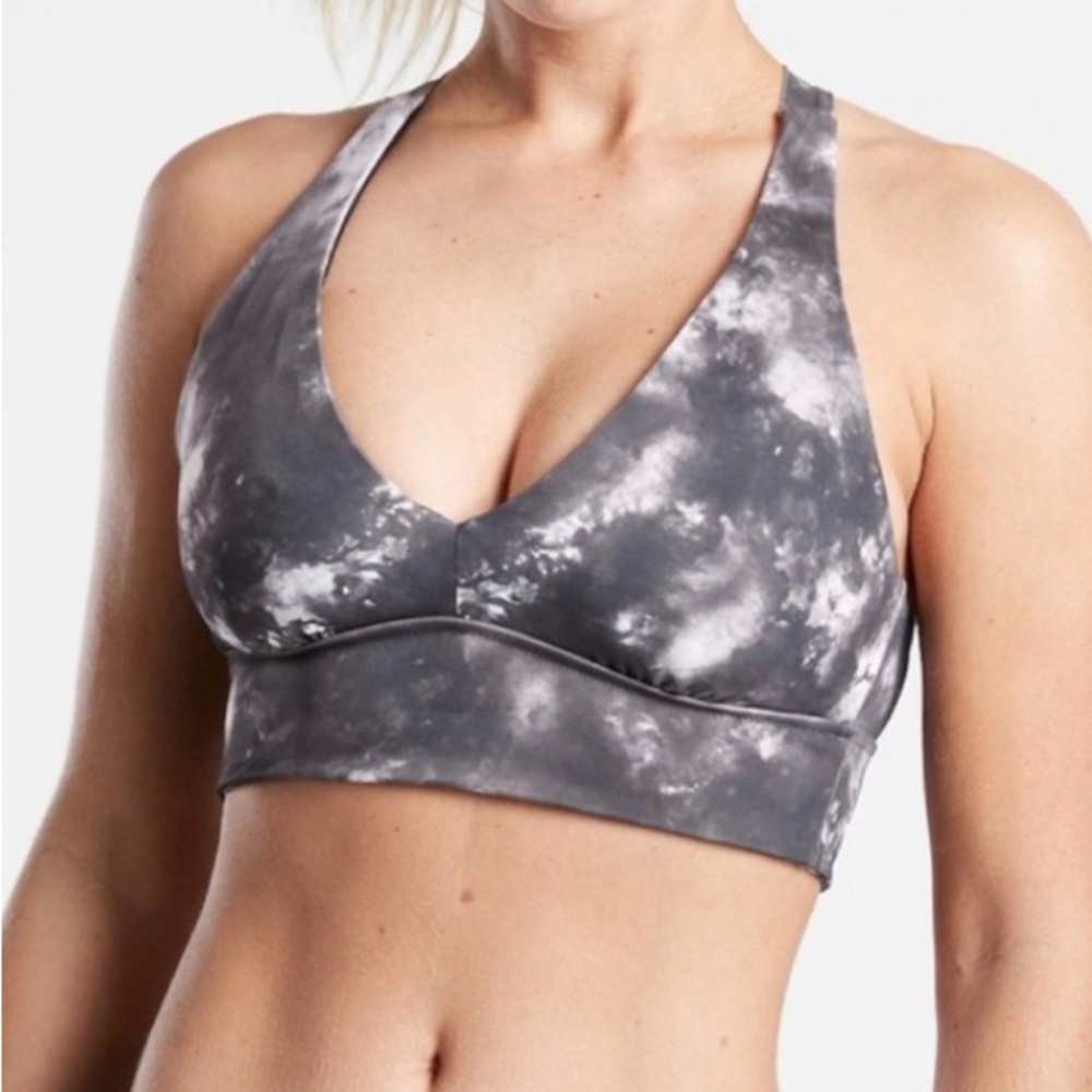 Athleta plunge bikini top S D/DD supernova black white tie dye swim racerback